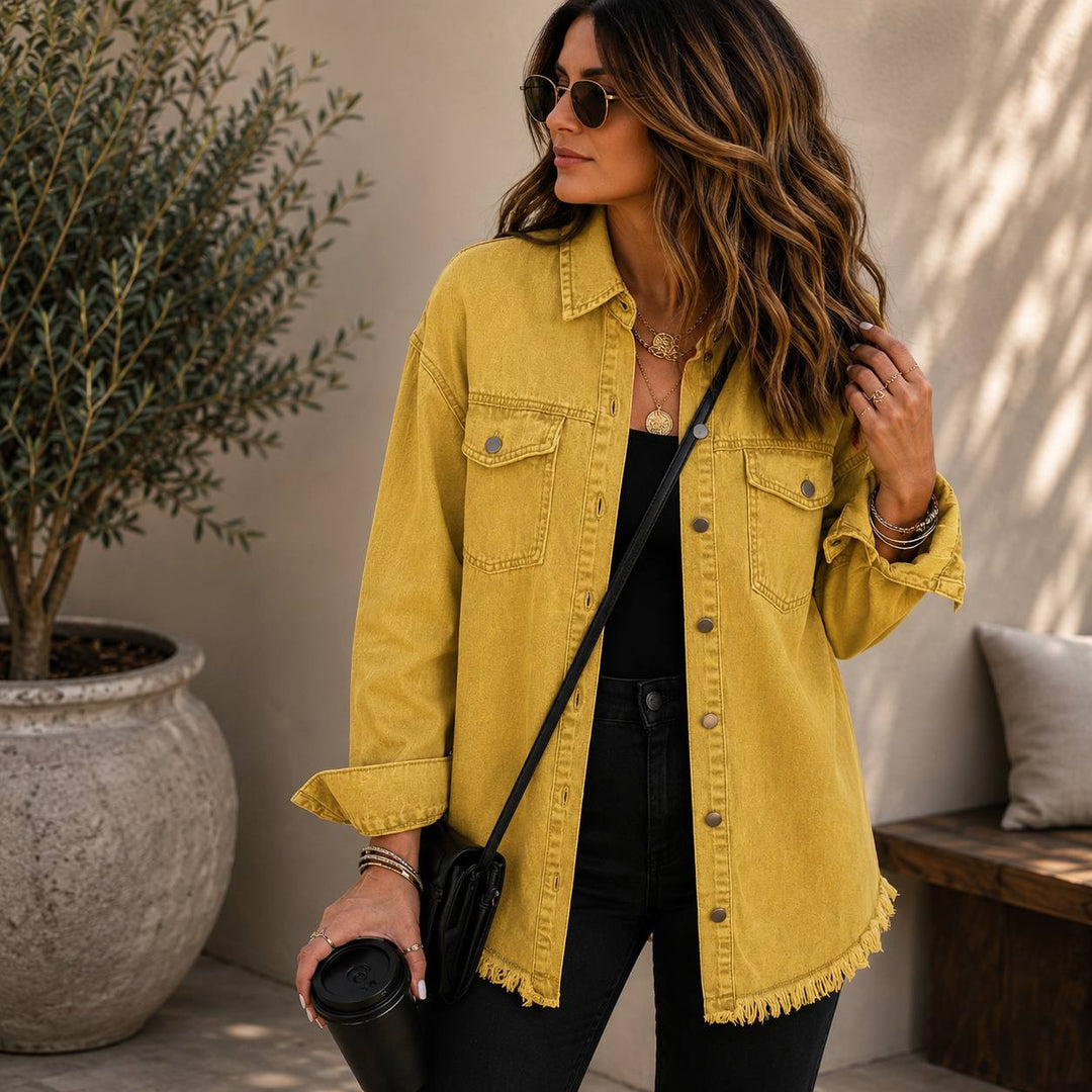 Women's Oversized Frayed Hem Denim Jacket