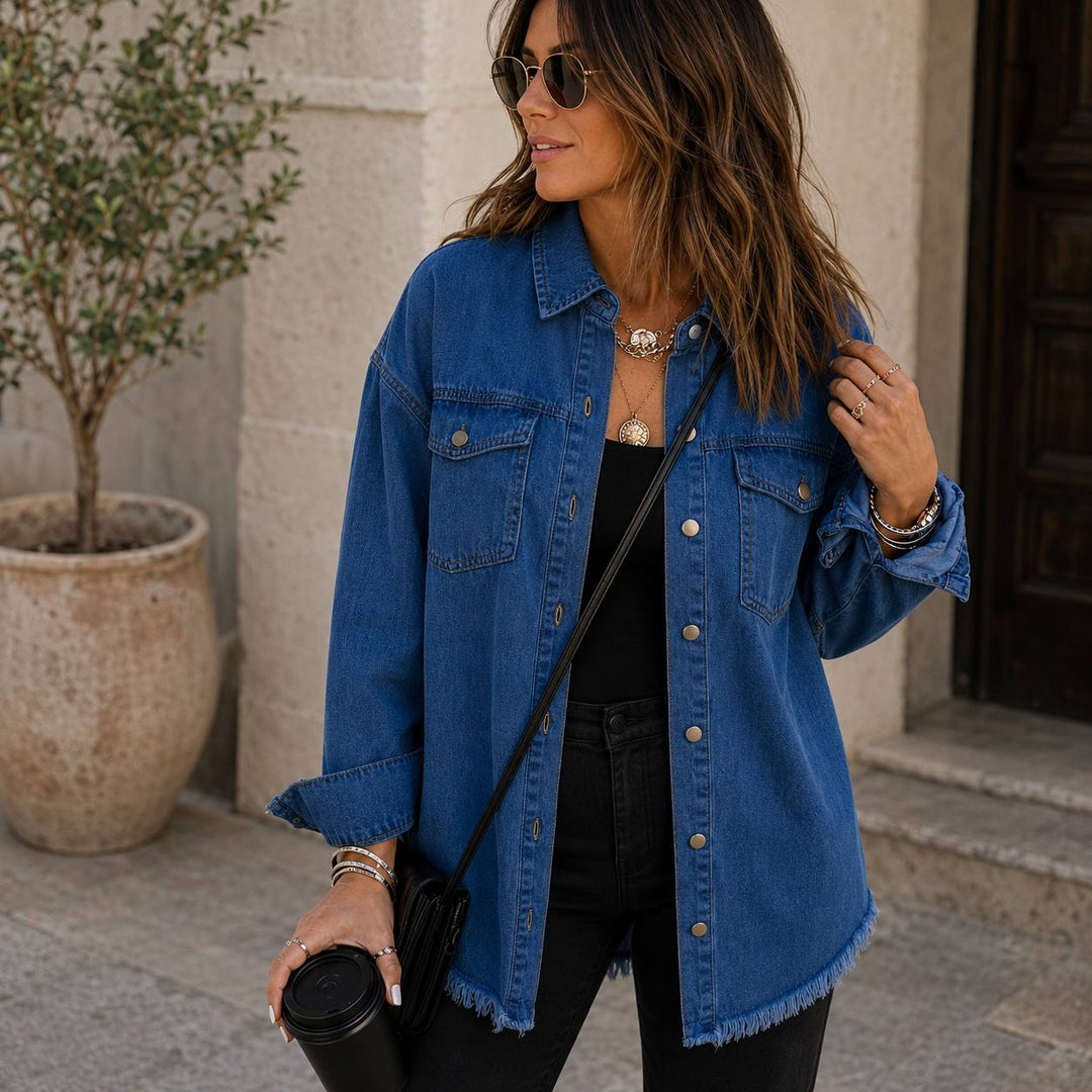 Women's Oversized Frayed Hem Denim Jacket