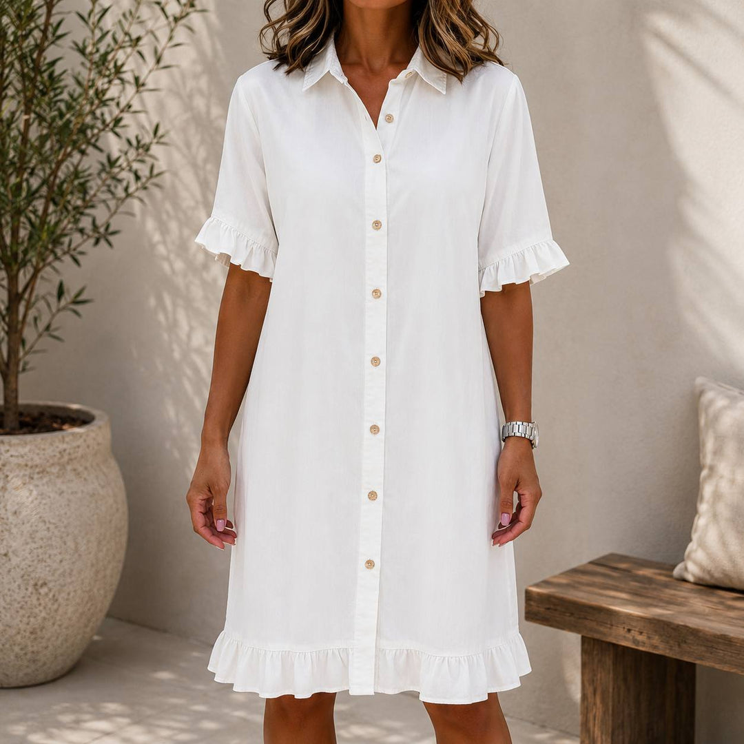 Women's Frill Sleeve Button Front Denim Dress