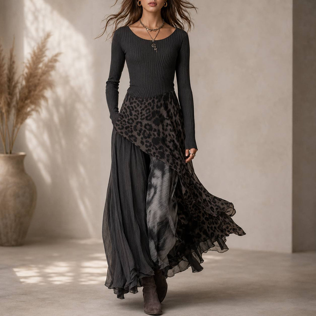 Women's Leopard Print Layered Maxi Dress