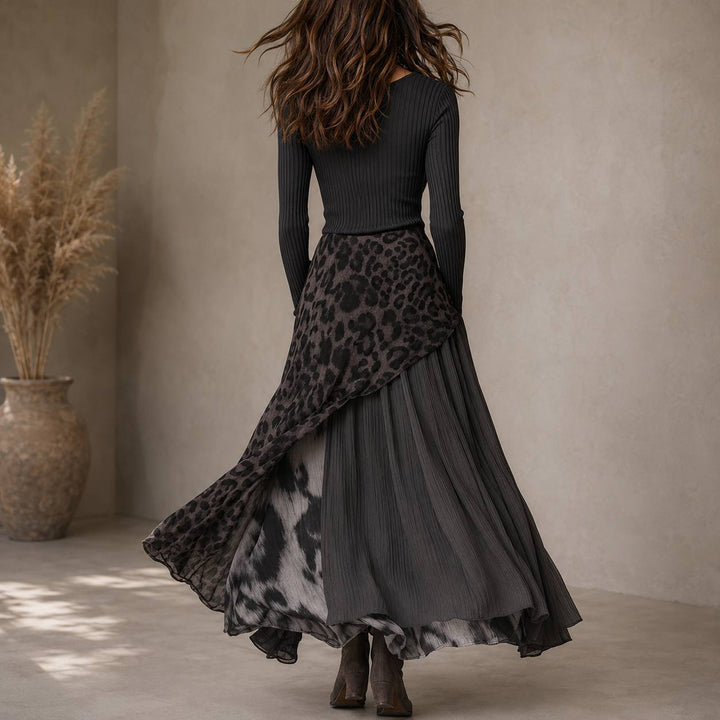 Women's Leopard Print Layered Maxi Dress