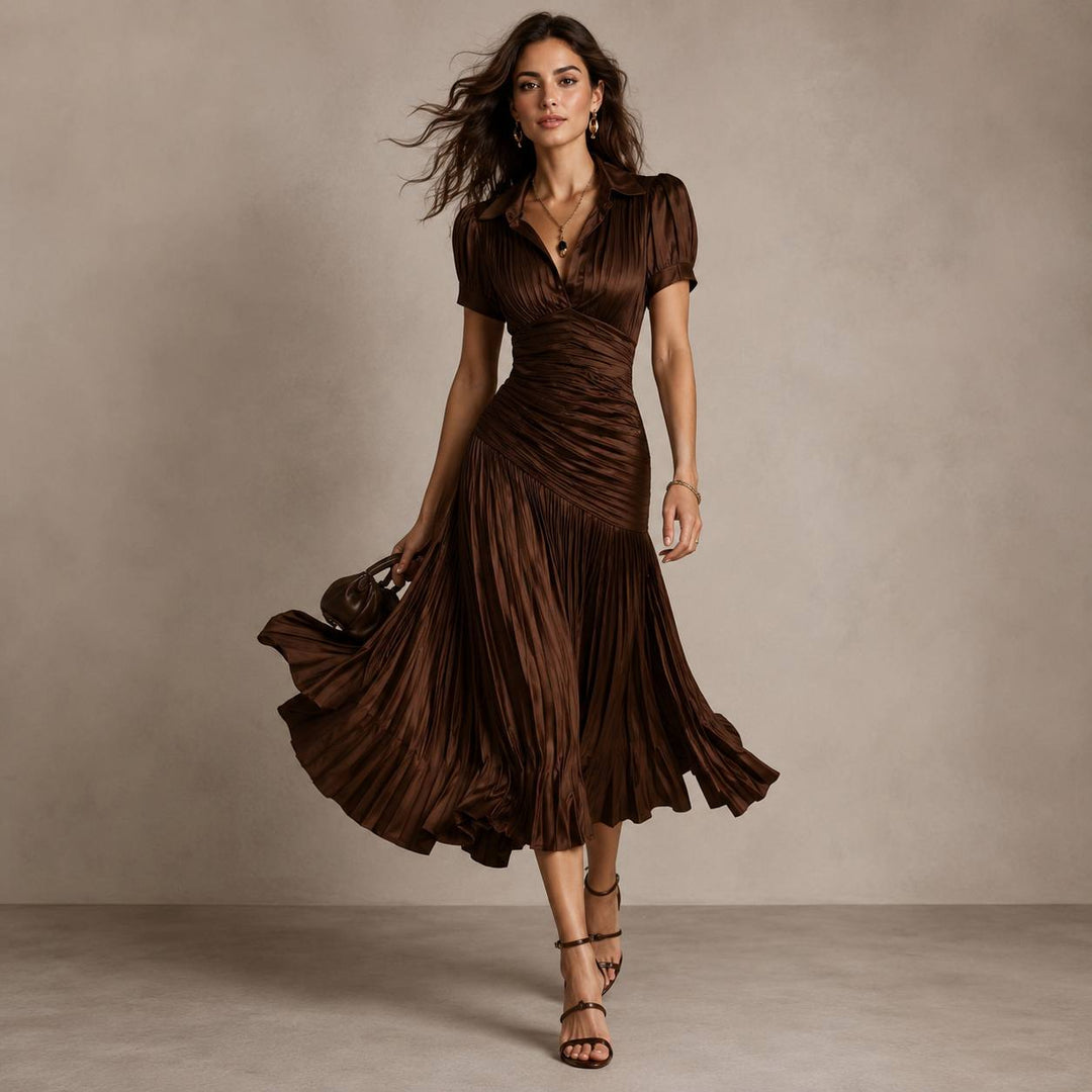 Women's Ruched Pleated Midi Dress