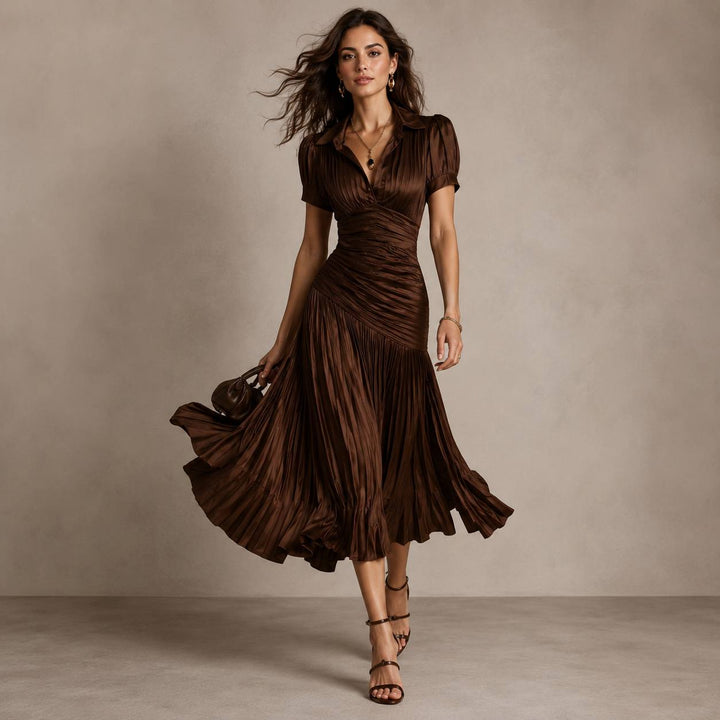 Women's Ruched Pleated Midi Dress