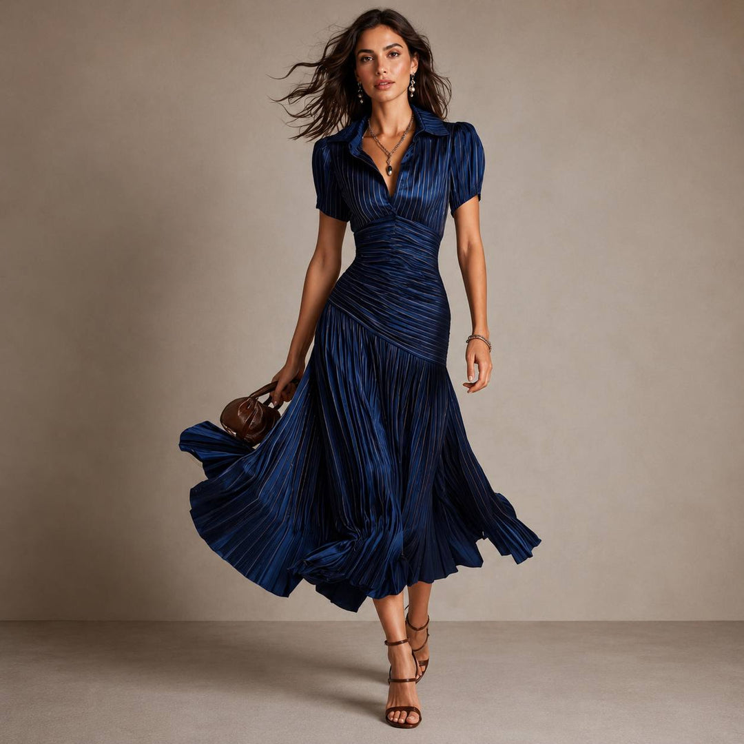 Women's Ruched Pleated Midi Dress