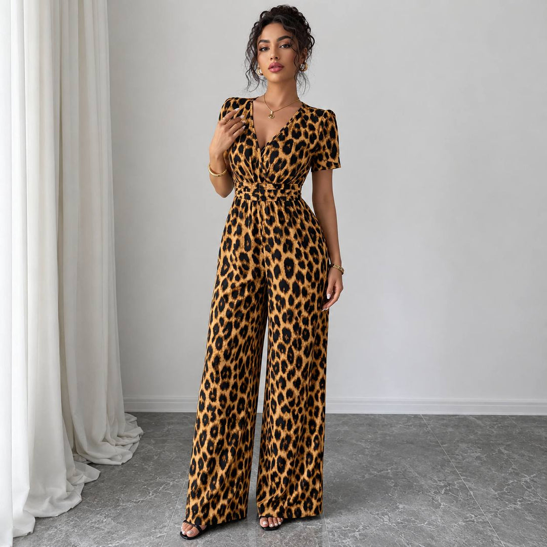 Women's Leopard Print Wide Leg Jumpsuit