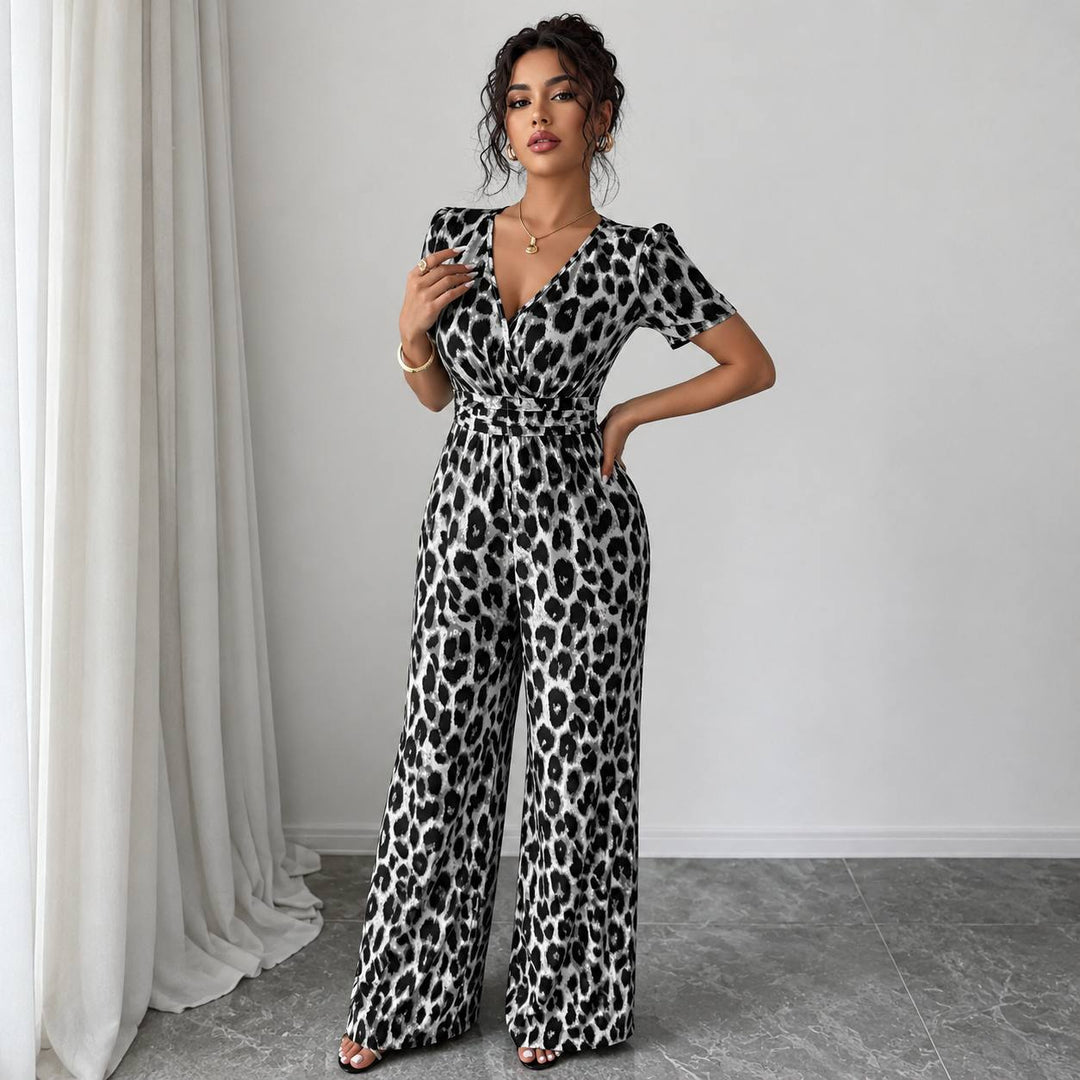 Women's Leopard Print Wide Leg Jumpsuit