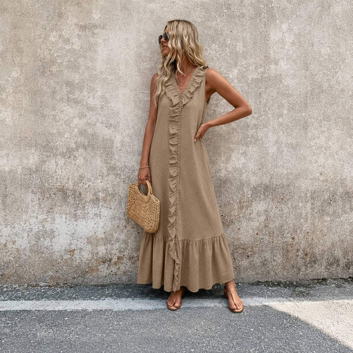 Women's Sleeveless Ruffle Boho Maxi Dress