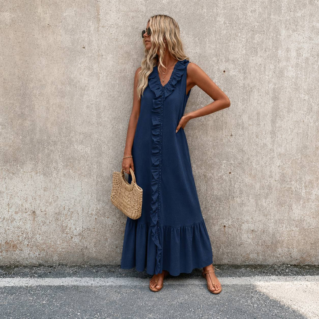 Women's Sleeveless Ruffle Boho Maxi Dress