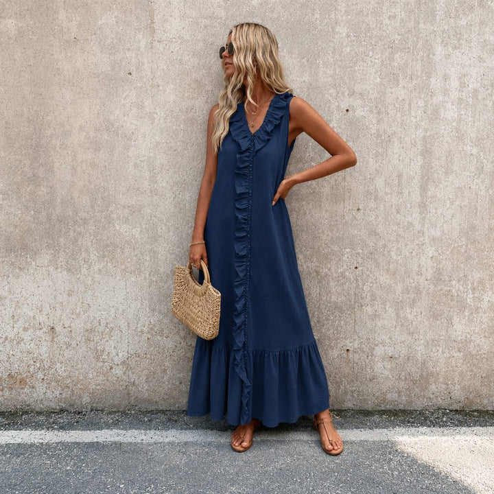 Women's Sleeveless Ruffle Boho Maxi Dress