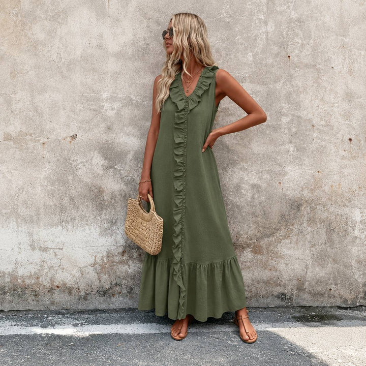 Women's Sleeveless Ruffle Boho Maxi Dress