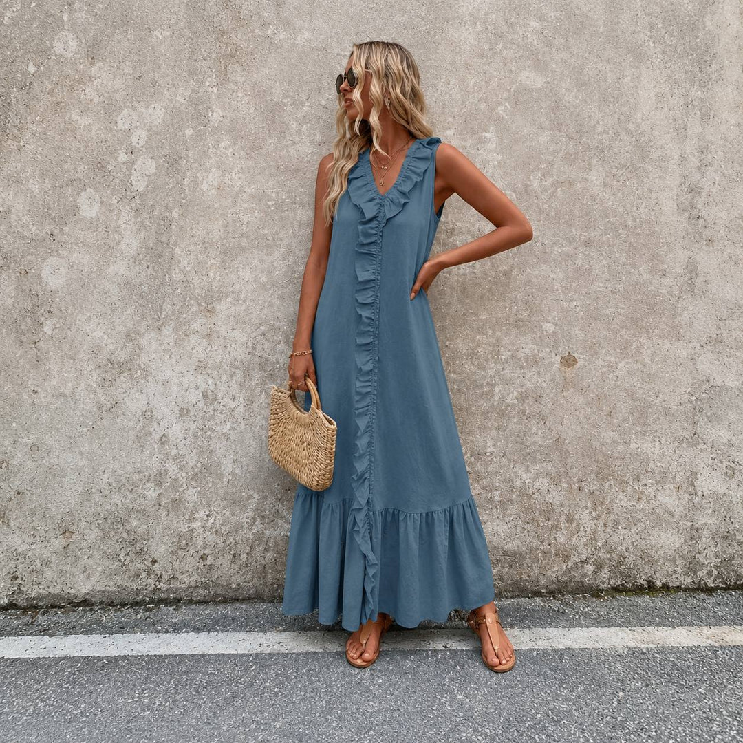 Women's Sleeveless Ruffle Boho Maxi Dress