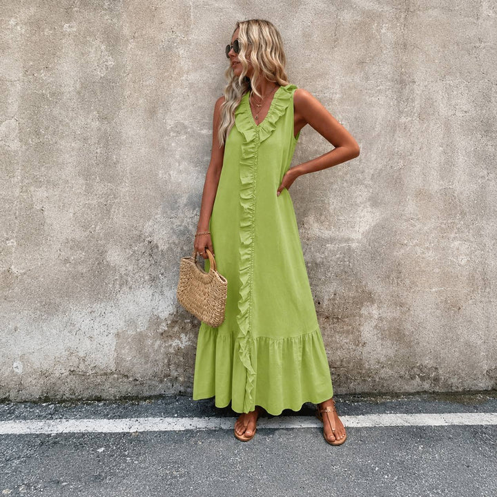 Women's Sleeveless Ruffle Boho Maxi Dress