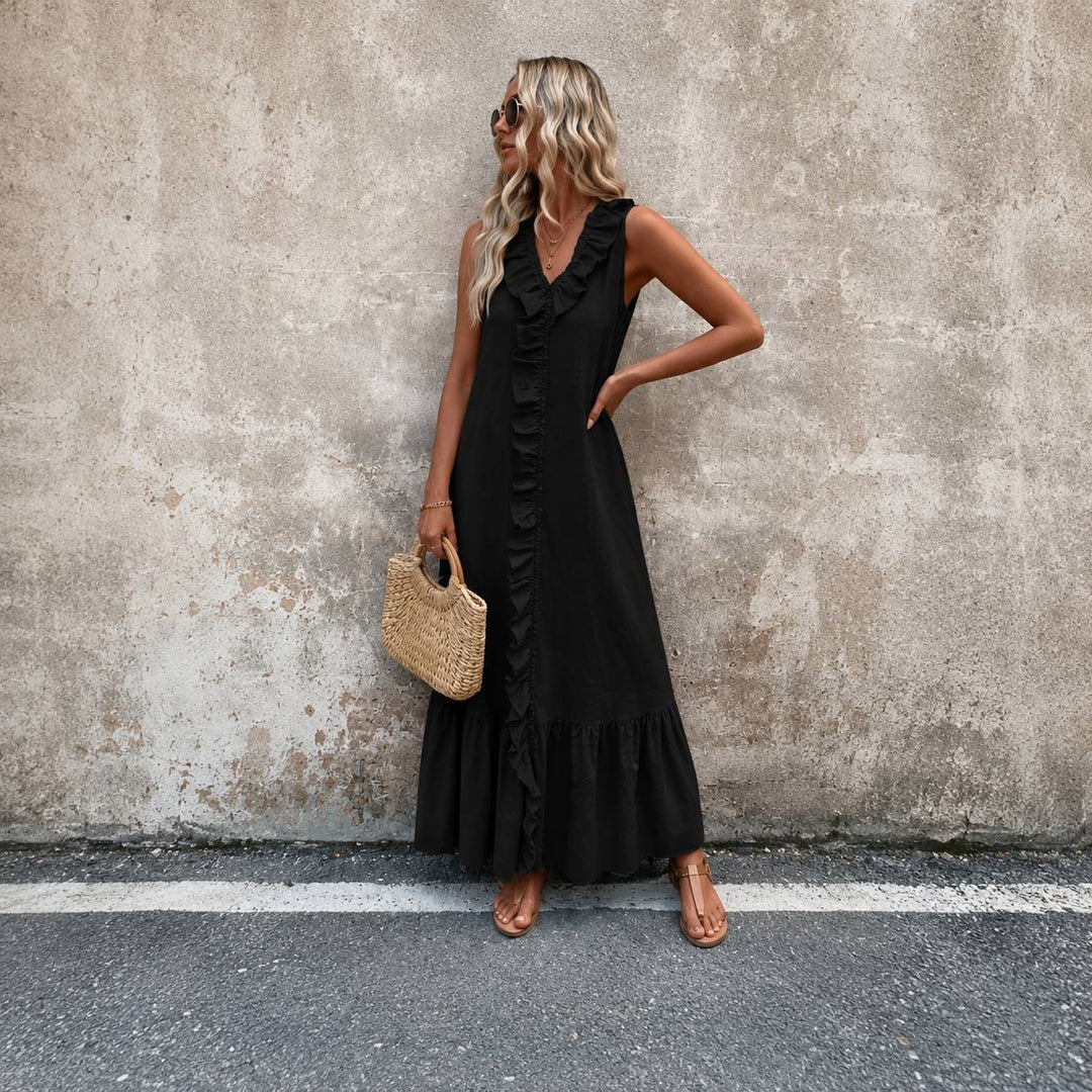 Women's Sleeveless Ruffle Boho Maxi Dress