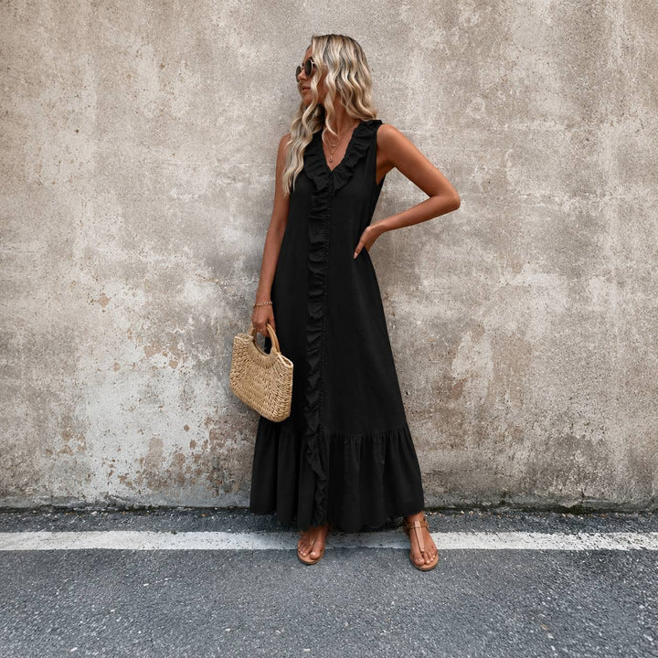 Women's Sleeveless Ruffle Boho Maxi Dress