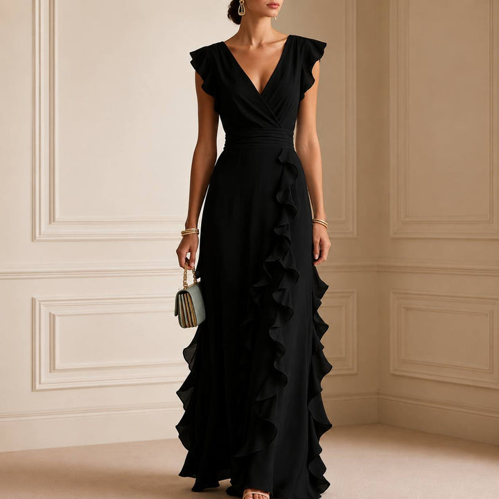 Women's Elegant Ruffle Trim Maxi Dress