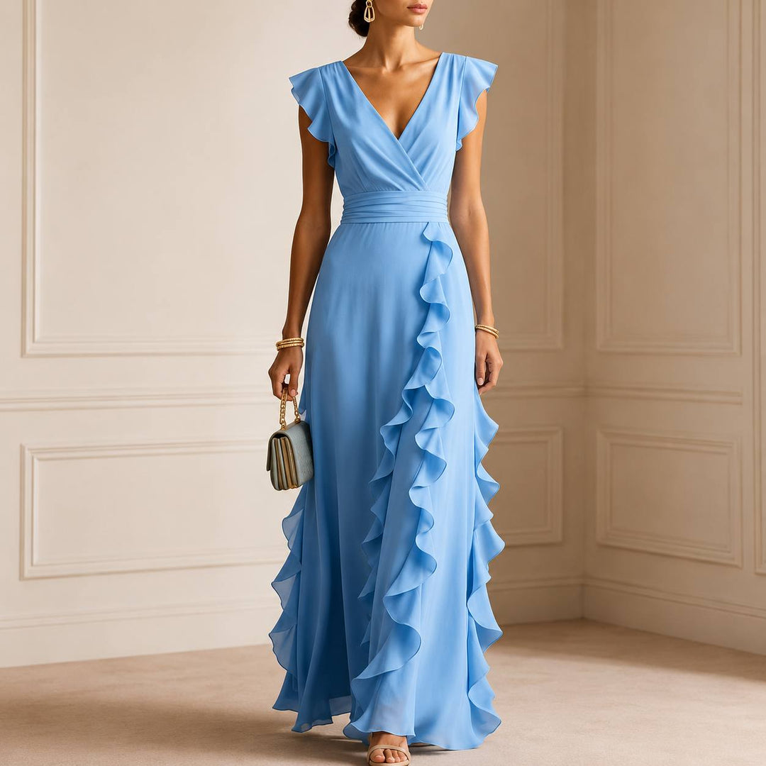 Women's Elegant Ruffle Trim Maxi Dress