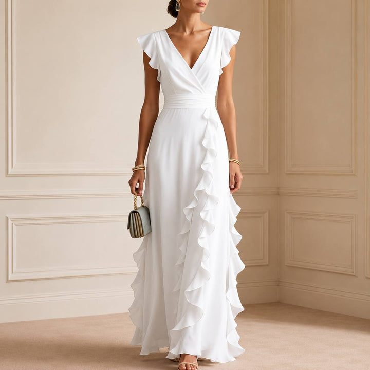 Women's Elegant Ruffle Trim Maxi Dress