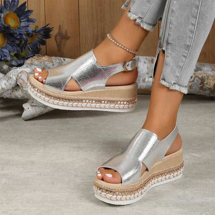 Women's Silver Platform Wedge Sandals