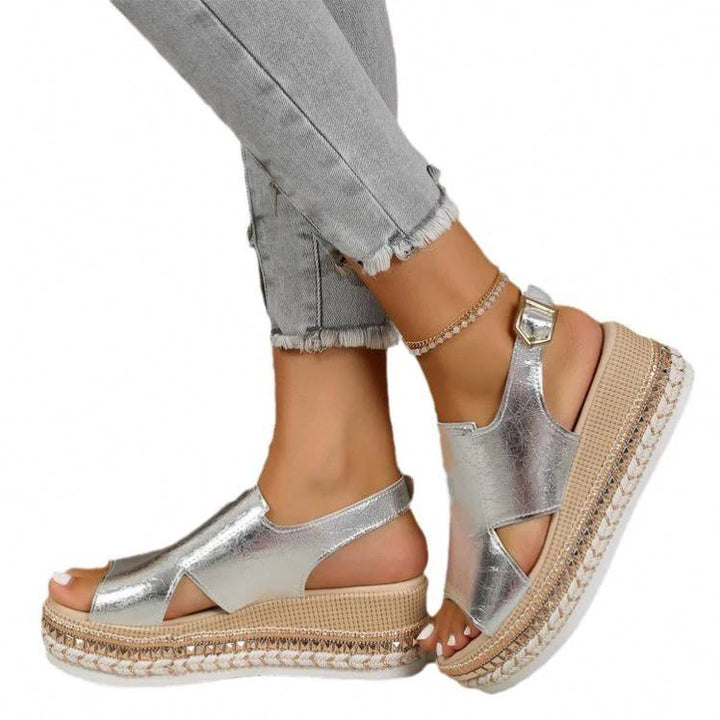 Women's Silver Platform Wedge Sandals