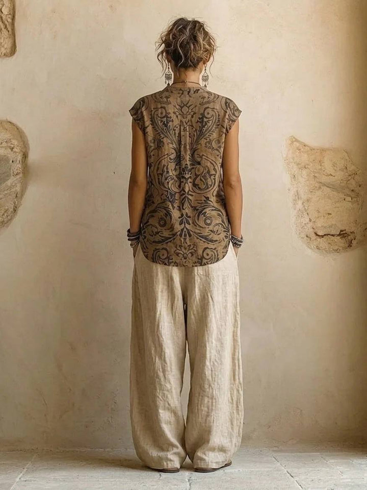 Women's Boho Cardigan & Wide Leg Trousers Set
