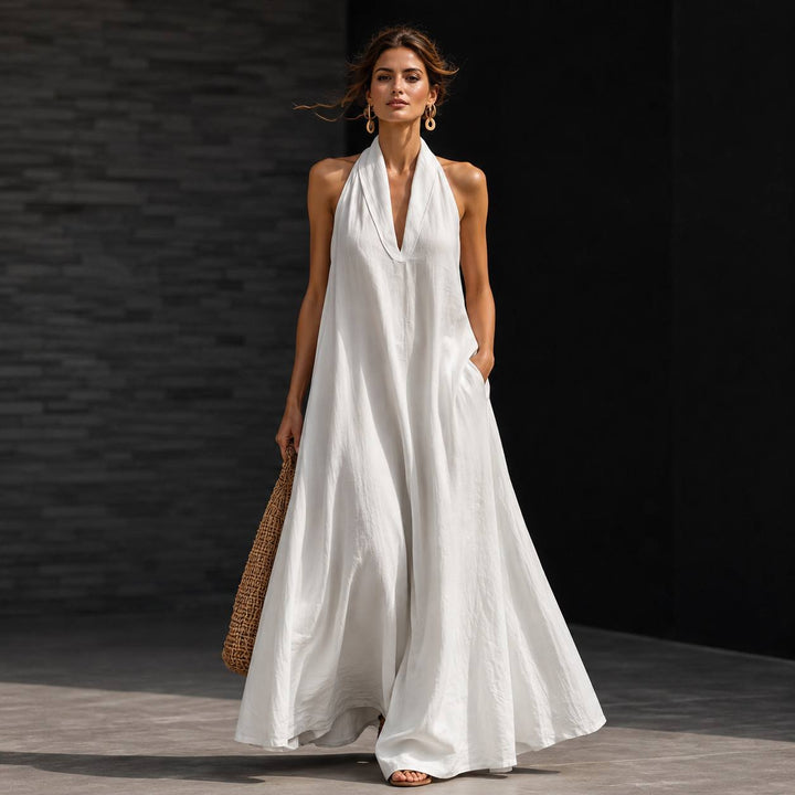 Women's Halter Neck Flowing Maxi Dress
