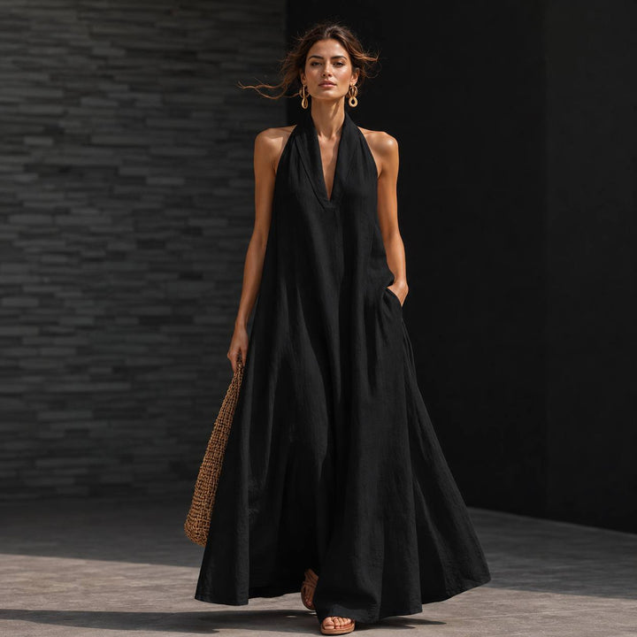 Women's Halter Neck Flowing Maxi Dress