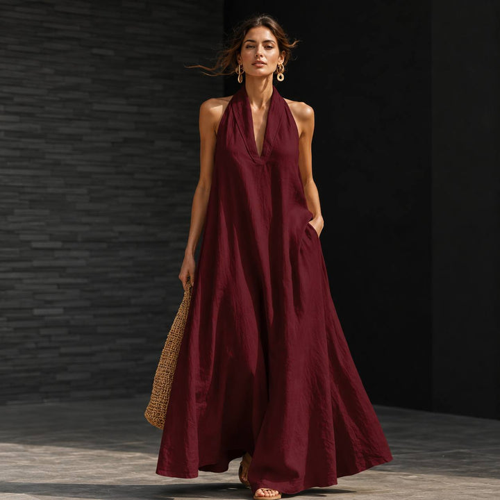 Women's Halter Neck Flowing Maxi Dress