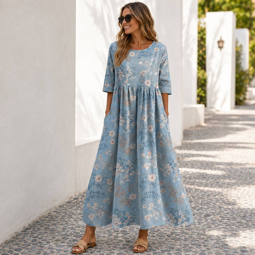 Women's Floral Half Sleeve Pocket Maxi Dress