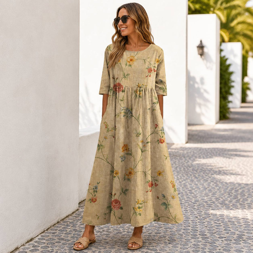 Women's Floral Half Sleeve Pocket Maxi Dress