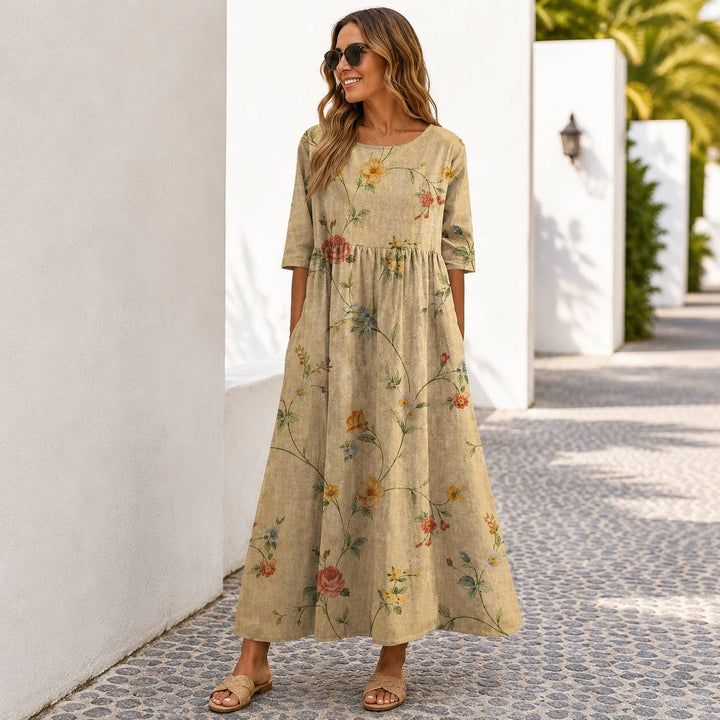 Women's Floral Half Sleeve Pocket Maxi Dress