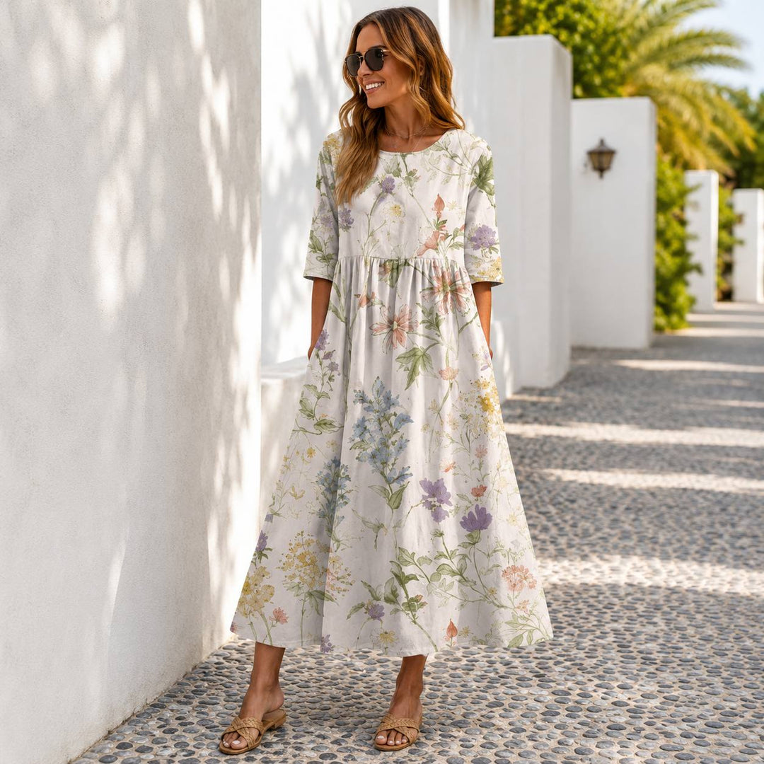 Women's Floral Half Sleeve Pocket Maxi Dress