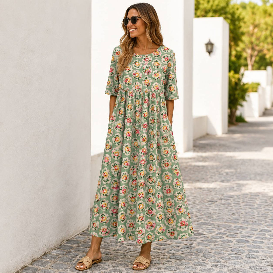 Women's Floral Half Sleeve Pocket Maxi Dress