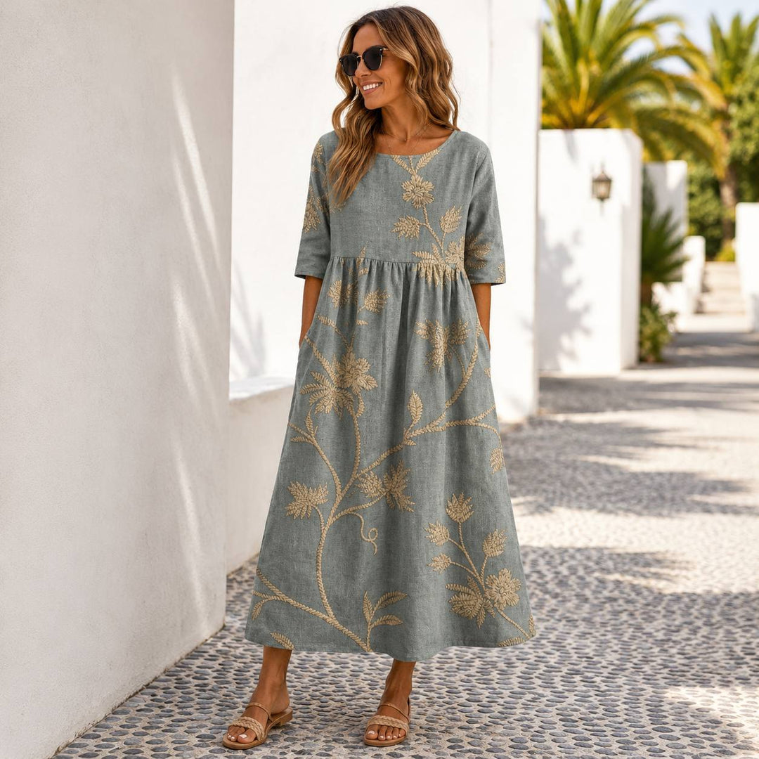 Women's Floral Half Sleeve Pocket Maxi Dress