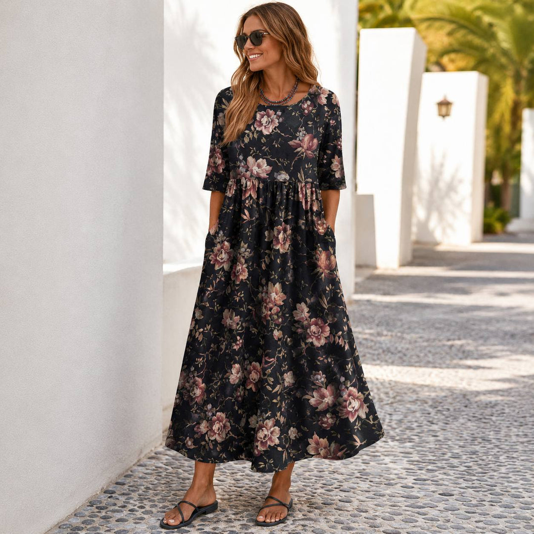 Women's Floral Half Sleeve Pocket Maxi Dress