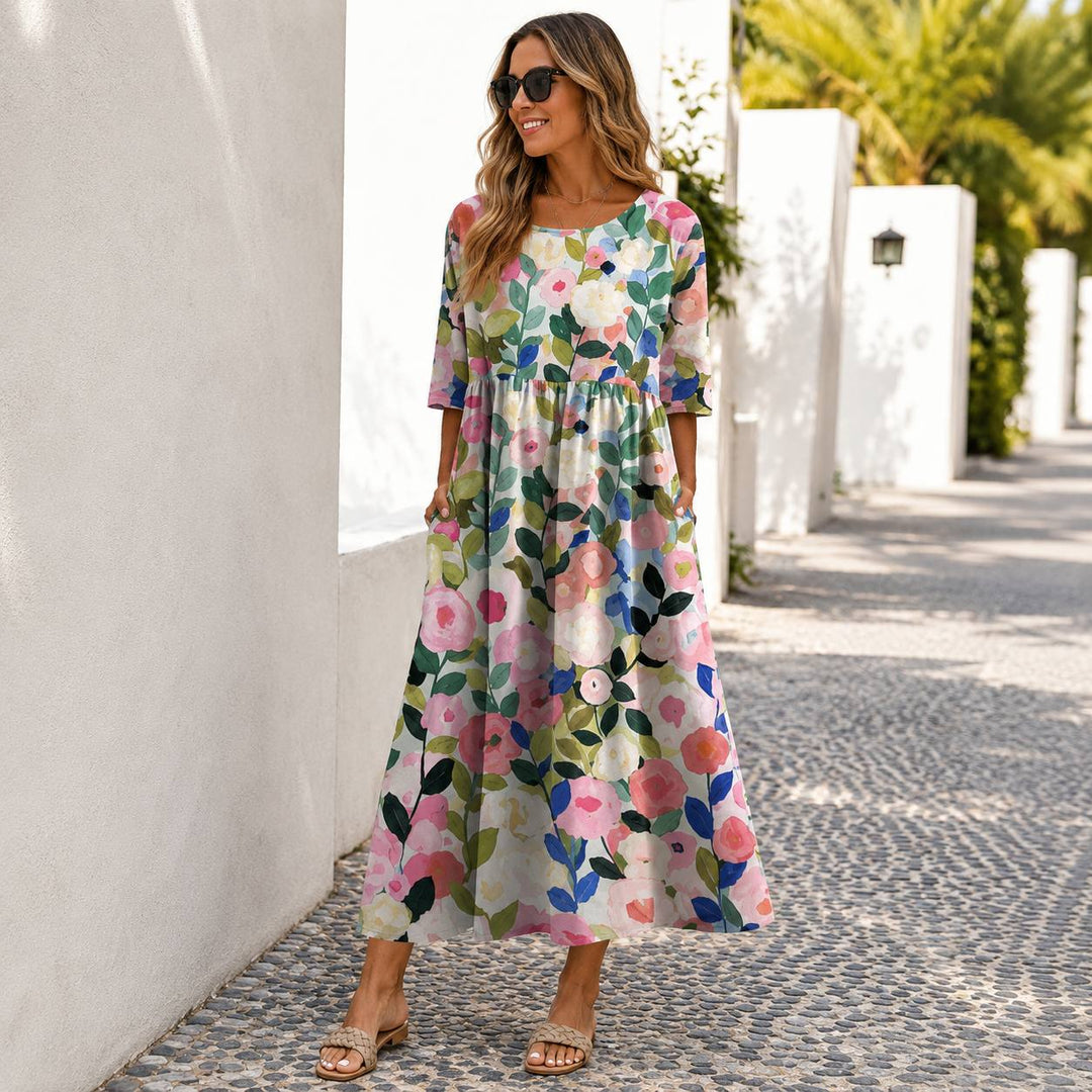 Women's Floral Half Sleeve Pocket Maxi Dress