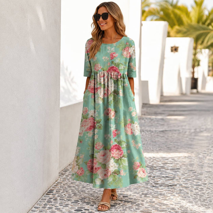 Women's Floral Half Sleeve Pocket Maxi Dress