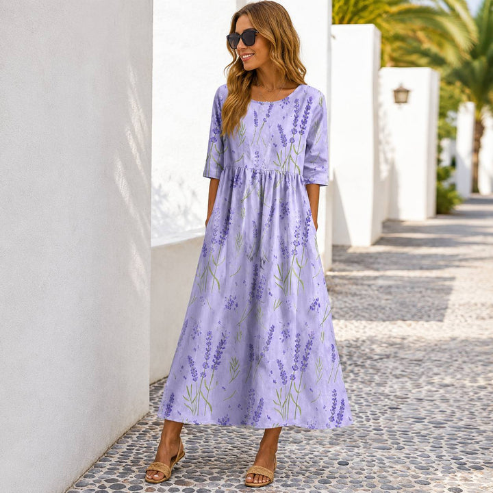 Women's Floral Half Sleeve Pocket Maxi Dress