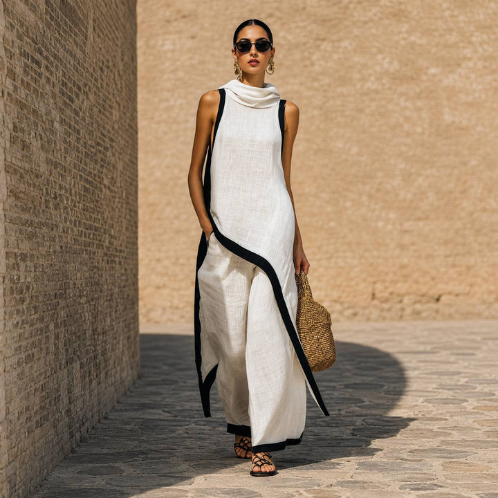 Women's Color Block Sleeveless Wide Leg Set
