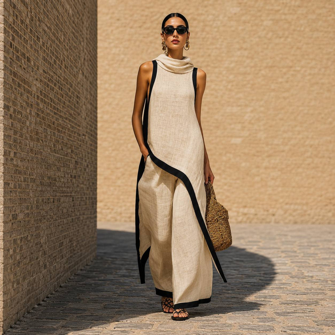 Women's Color Block Sleeveless Wide Leg Set