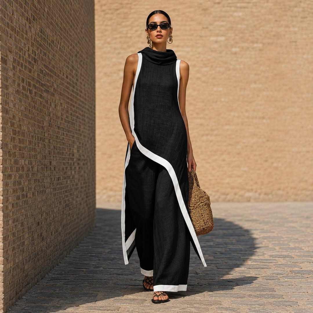 Women's Color Block Sleeveless Wide Leg Set