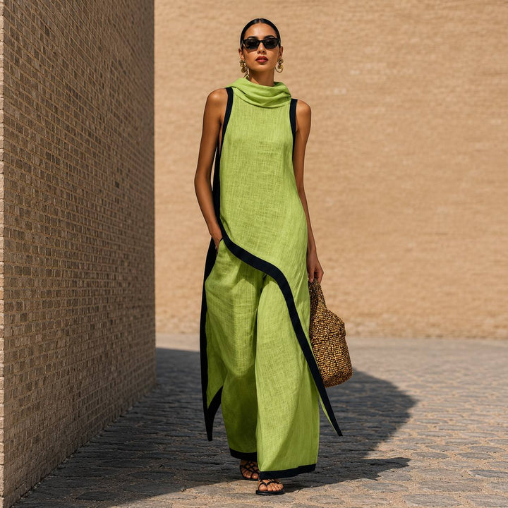 Women's Color Block Sleeveless Wide Leg Set