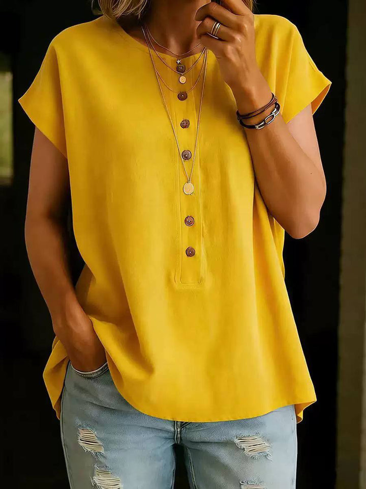 Women's Button Front Cap Sleeve Casual Blouse