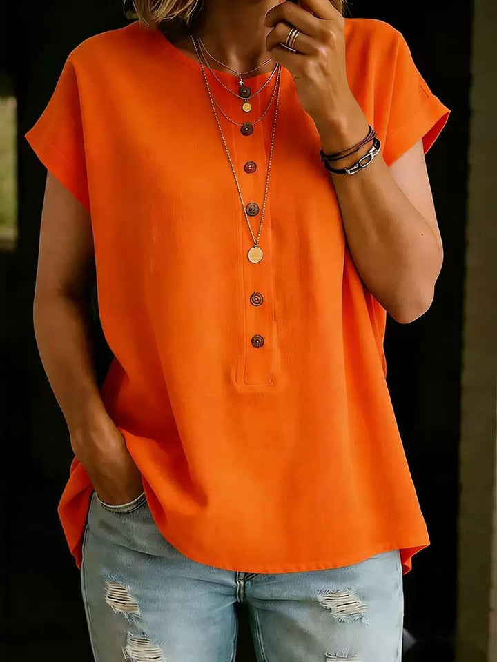 Women's Button Front Cap Sleeve Casual Blouse