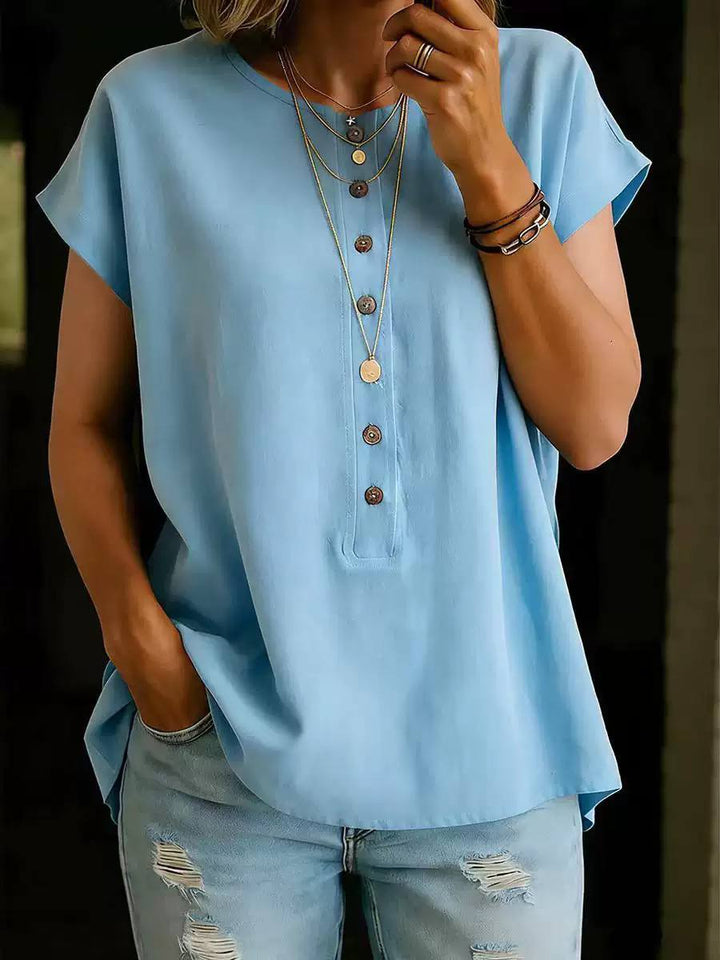 Women's Button Front Cap Sleeve Casual Blouse