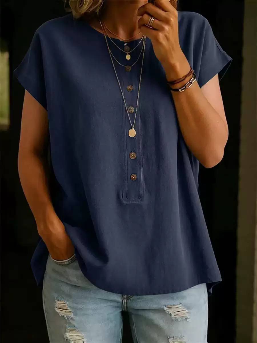 Women's Button Front Cap Sleeve Casual Blouse