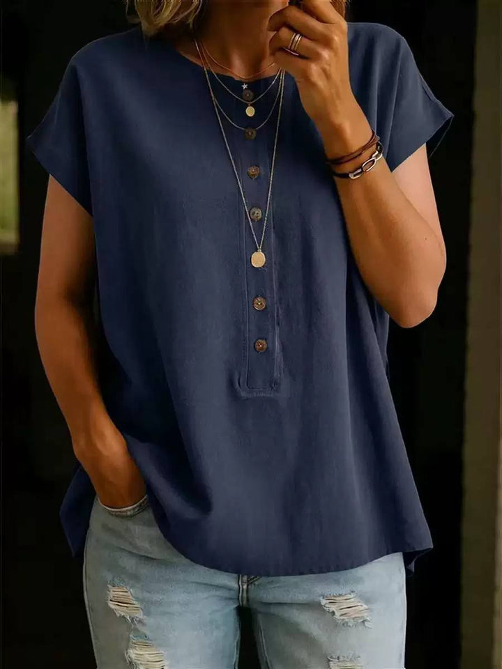 Women's Button Front Cap Sleeve Casual Blouse