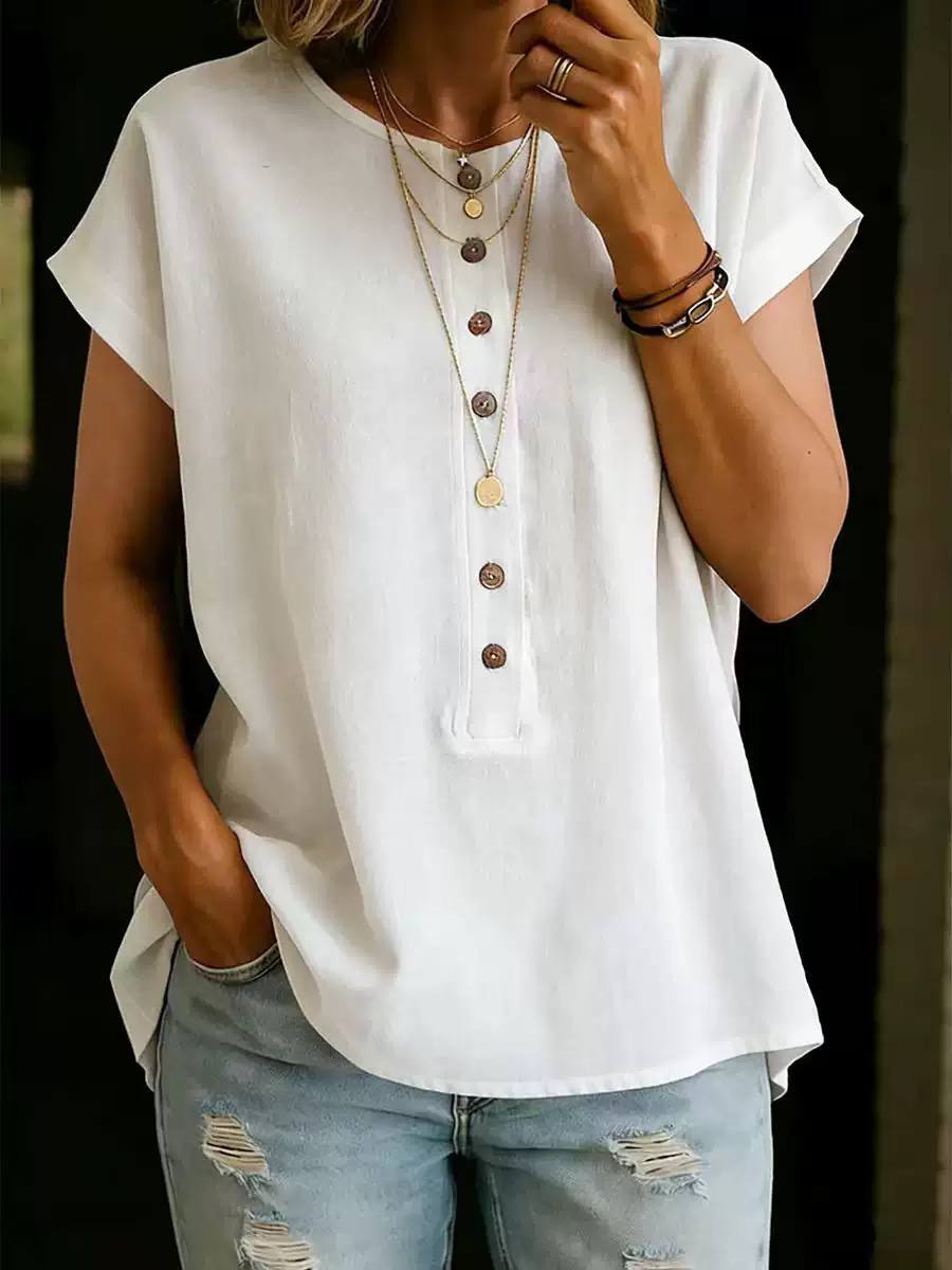 Women's Button Front Cap Sleeve Casual Blouse