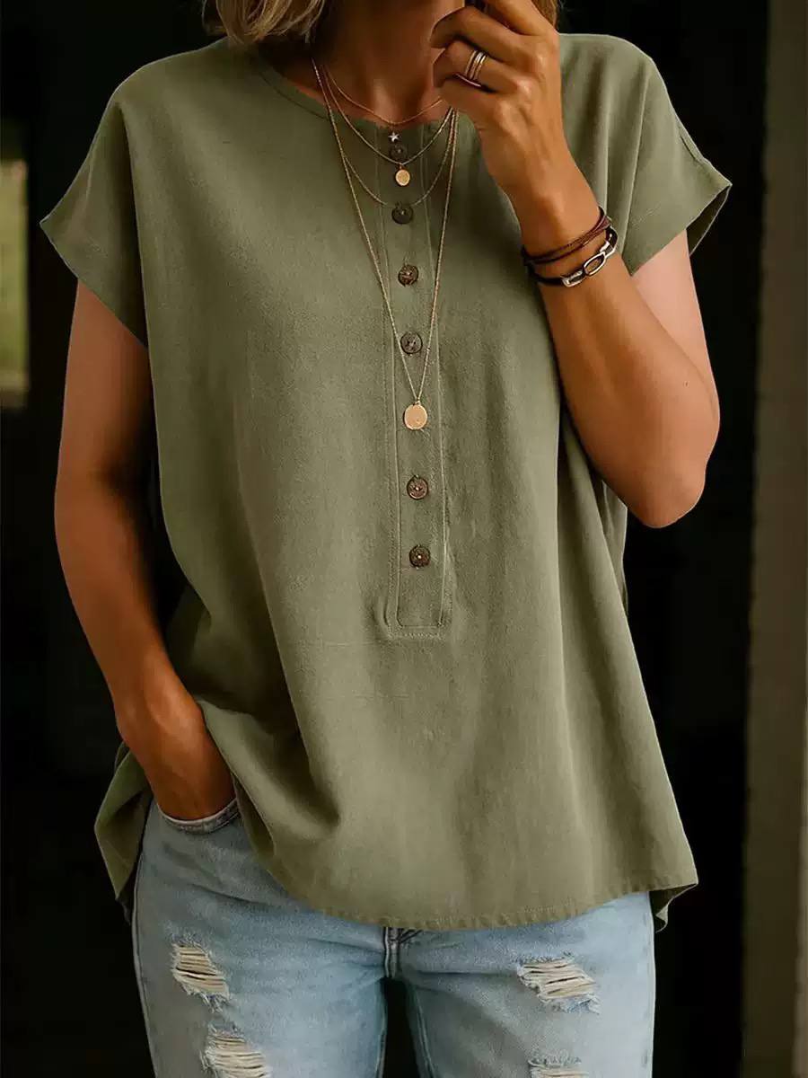 Women's Button Front Cap Sleeve Casual Blouse