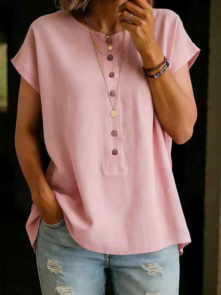 Women's Button Front Cap Sleeve Casual Blouse
