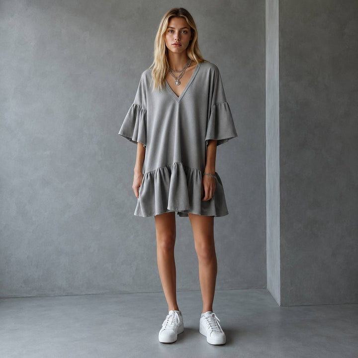 Women's Relaxed Flowy Ruffle Mini Dress